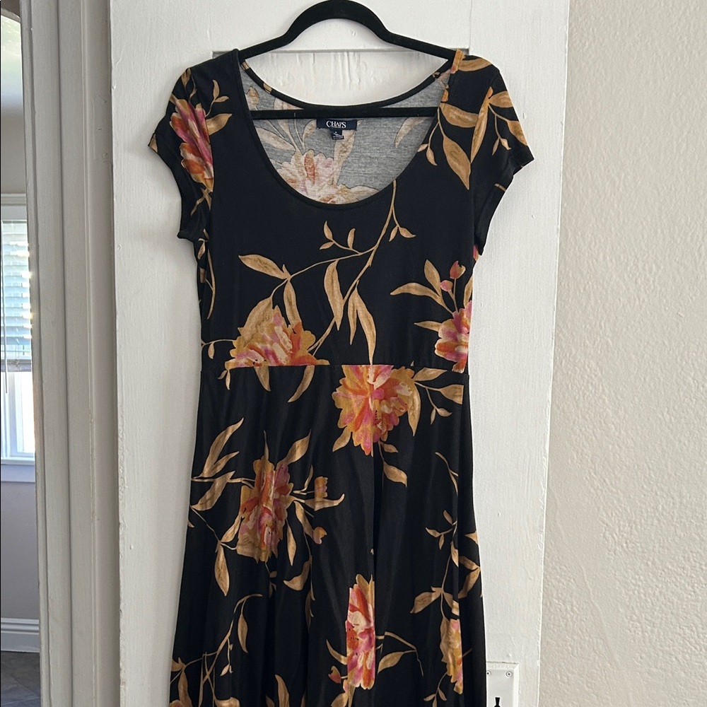 Chaps Black and Orange Floral Maxi Dress - Medium